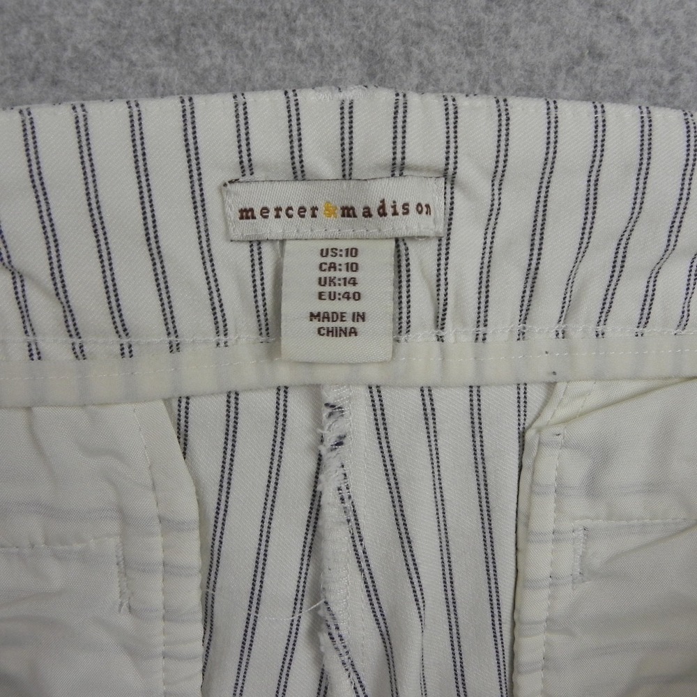 Mercer & Madison Pants Womens 10 Ankle Tapered Slim Leg Stretch White Striped - Picture 4 of 11